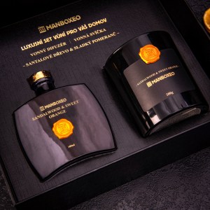 Exkluzív illatgyertya és aromadiffúzor ajándékcsomag intenzív illattal – Sandalwood & Sweet Orange