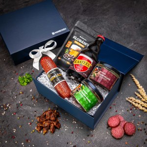 Giftboxeo ajándékdoboz (királykék) – Sör és hústermék